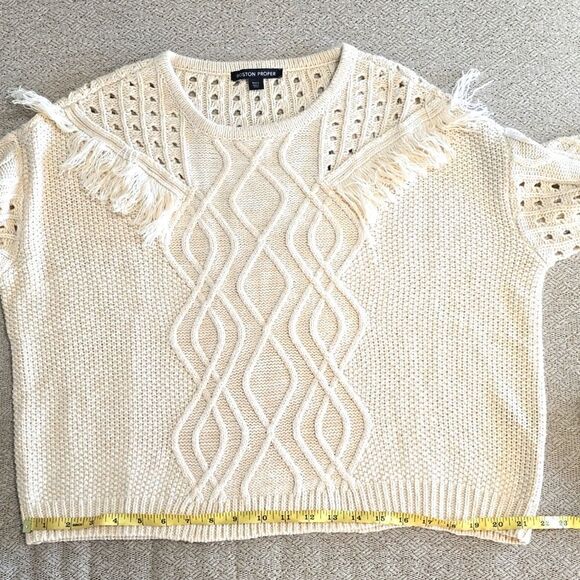 Boston Proper Oatmeal Cream Cable Knit Fringe Sweater - Size Large - Picture 8 of 14